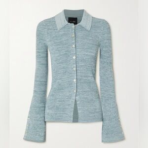 LE ORE Rimini Flared-cuff Space-dyed Recycled Ribbed-knit Cardigan